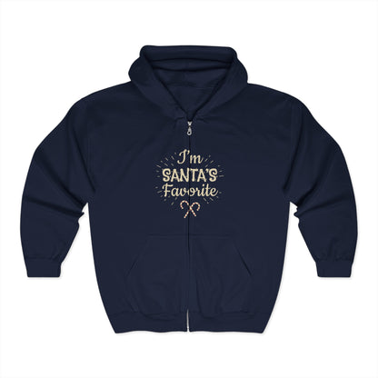 Christmas Unisex Full Zip Hooded Sweatshirt - I'm Santa's Favorite Design