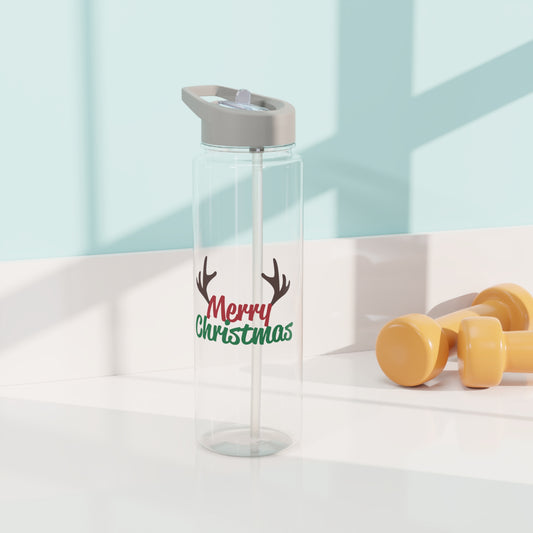 Tritan Water Bottle - Merry Christmas Reindeer Antlers Design