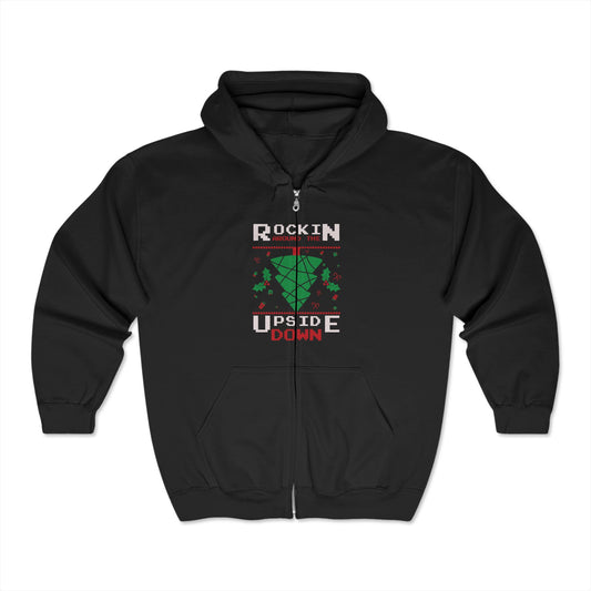 Christmas Unisex Full Zip Hooded Sweatshirt - Rockin Around The Upside Down Design