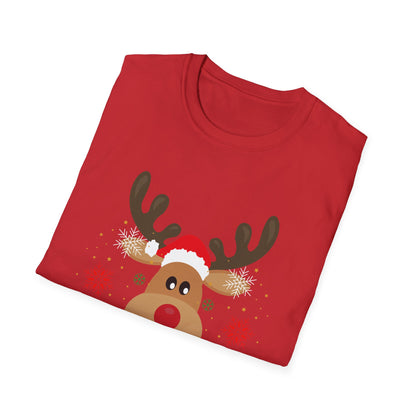 Christmas Unisex T-Shirt - Smiling Christmas Reindeer Design