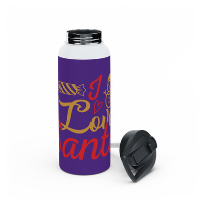 Stainless Steel Water Bottle, Standard Lid - Love Santa Design with Purple Background