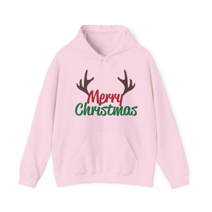 Christmas Unisex Hooded Sweatshirt - Merry Christmas Reindeer Antlers Design