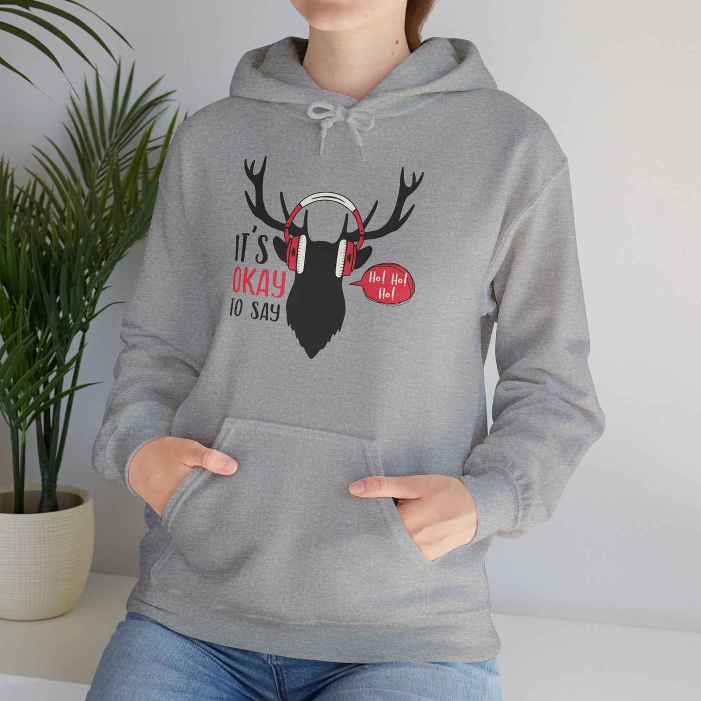 Christmas Unisex Hooded Sweatshirt - It's Okay To Say Ho Ho Ho Design