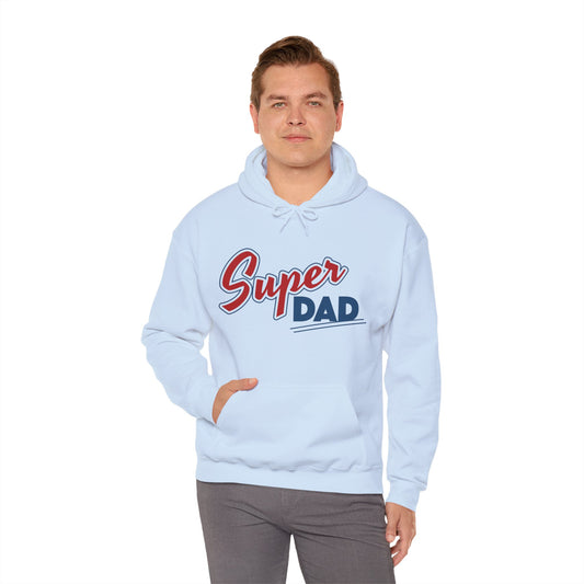 Super Dad hoodie front view in blue color