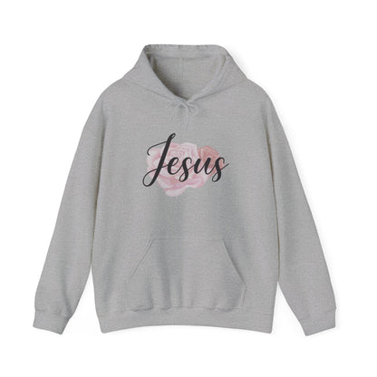 Christian Unisex Hooded Sweatshirt - Jesus and Rose Design