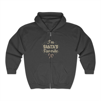 Christmas Unisex Full Zip Hooded Sweatshirt - I'm Santa's Favorite Design