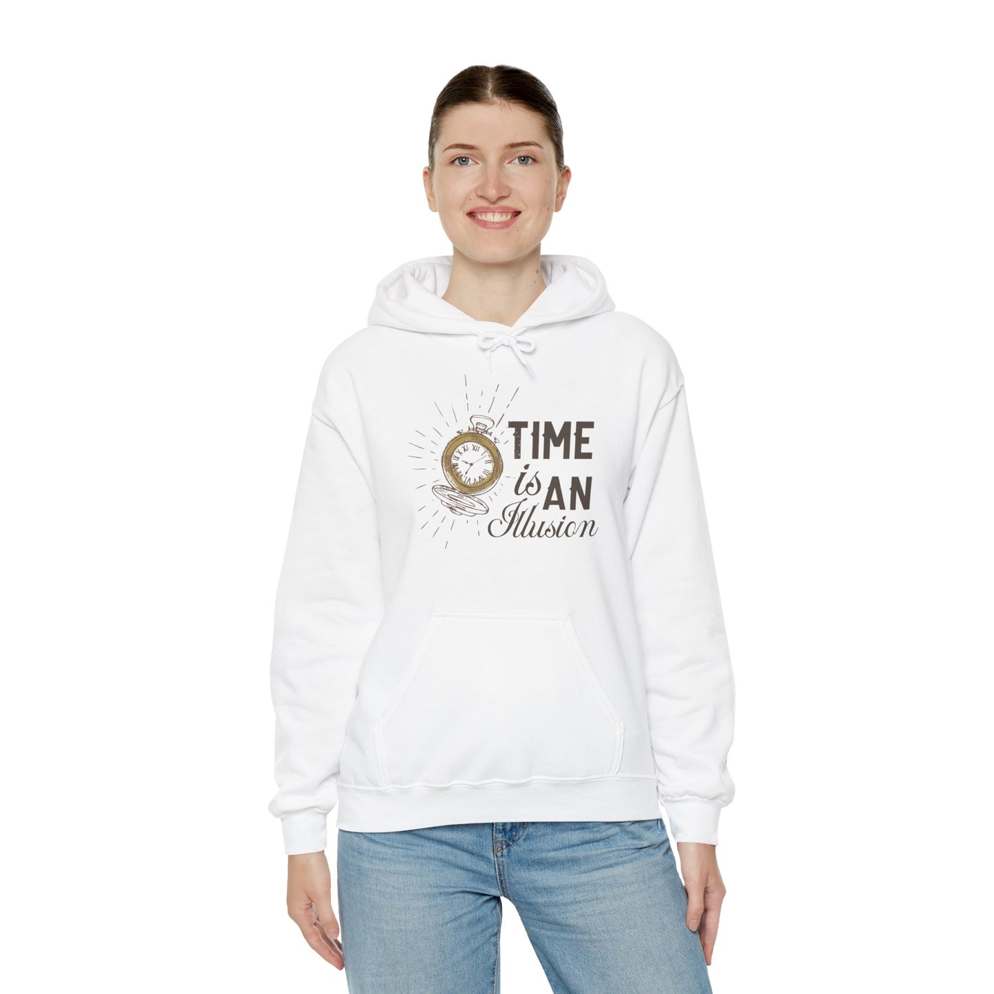 Motivational Unisex Hooded Sweatshirt - Time Is An Illusion Design