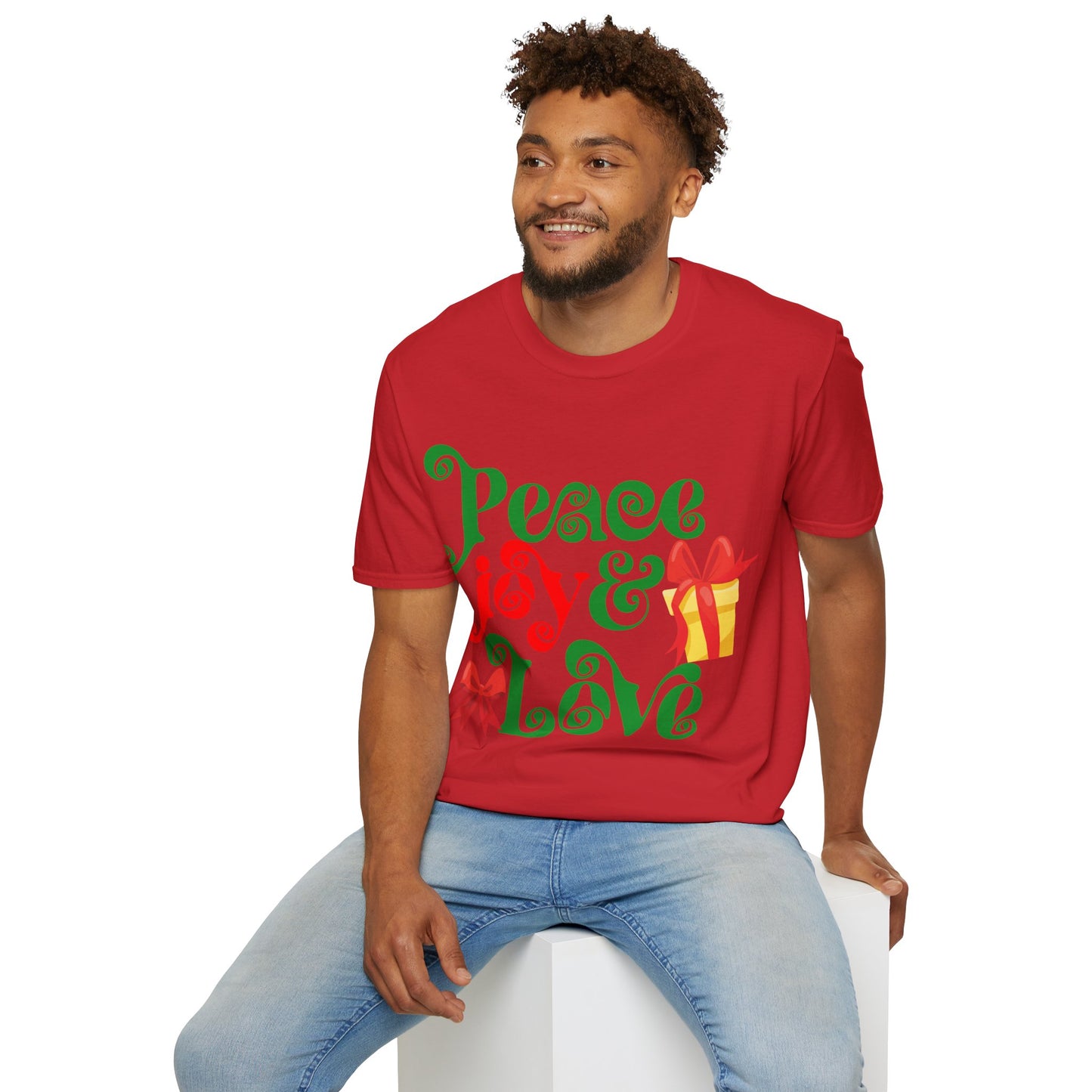 Christmas Unisex T-Shirt - Peace Joy and Love Design