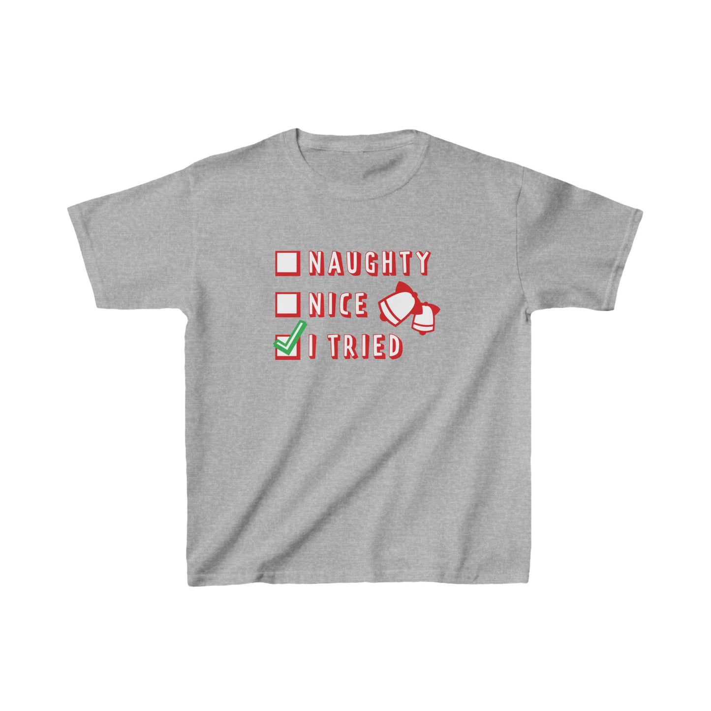 Christmas Unisex Kids T-Shirt - Naughty Nice I Tried Design