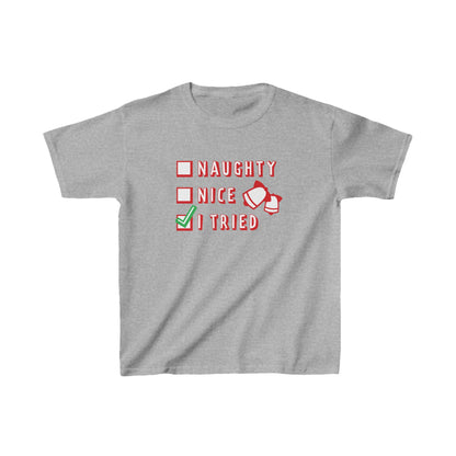 Christmas Unisex Kids T-Shirt - Naughty Nice I Tried Design