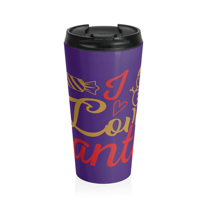 Stainless Steel Travel Mug - Love Santa Design, Purple Background