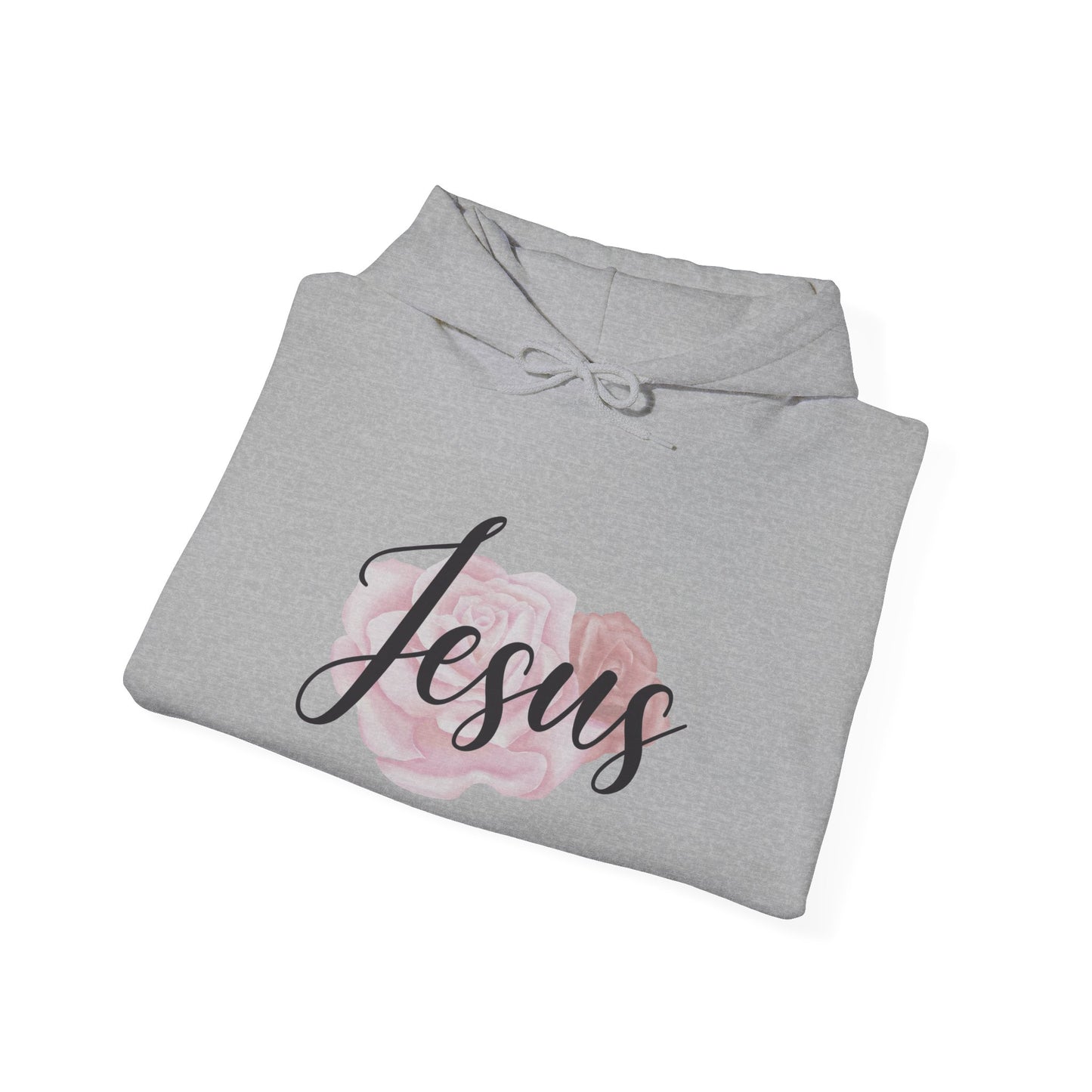 Christian Unisex Hooded Sweatshirt - Jesus and Rose Design