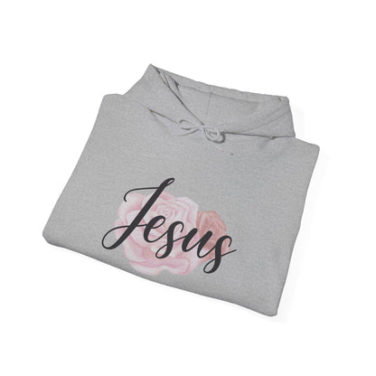 Christian Unisex Hooded Sweatshirt - Jesus and Rose Design