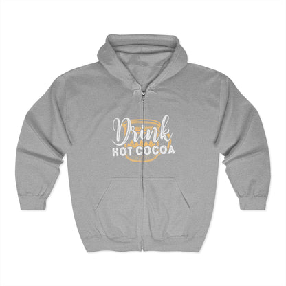 Christmas Unisex Full Zip Hooded Sweatshirt - Drink Hot Cocoa Design