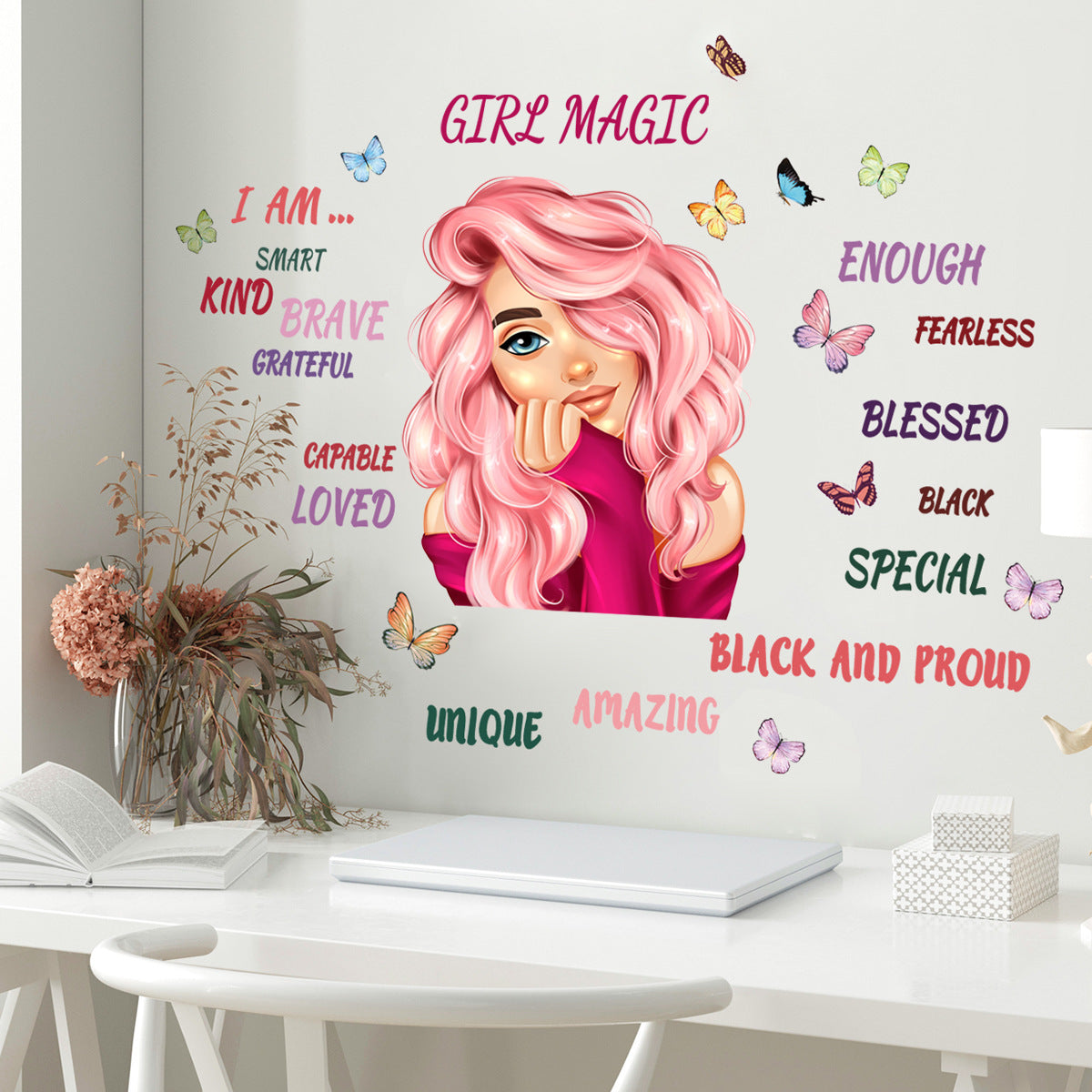 Empower Her Potential: "Girl Magic" Butterfly Wall Decal for Girls