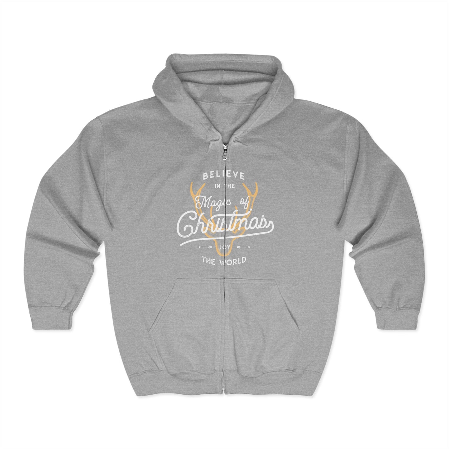 Christmas Unisex Full Zip Hooded Sweatshirt - Believe In The Magic Of Christmas Design