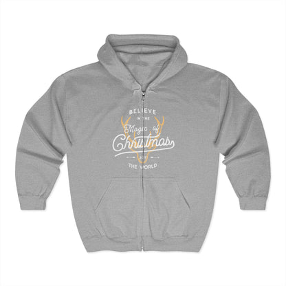 Christmas Unisex Full Zip Hooded Sweatshirt - Believe In The Magic Of Christmas Design