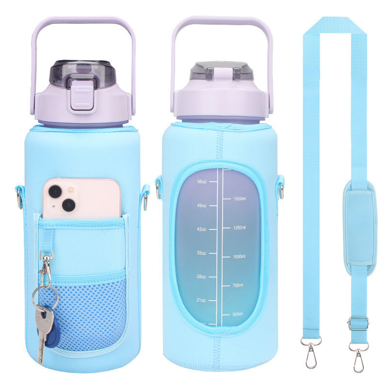 2L Leakproof Motivational Water Bottle with Protective Neoprene Sleeve