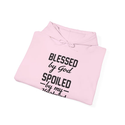 Christian Unisex Hooded Sweatshirt - Blessed By God Spoiled By My Husband Design