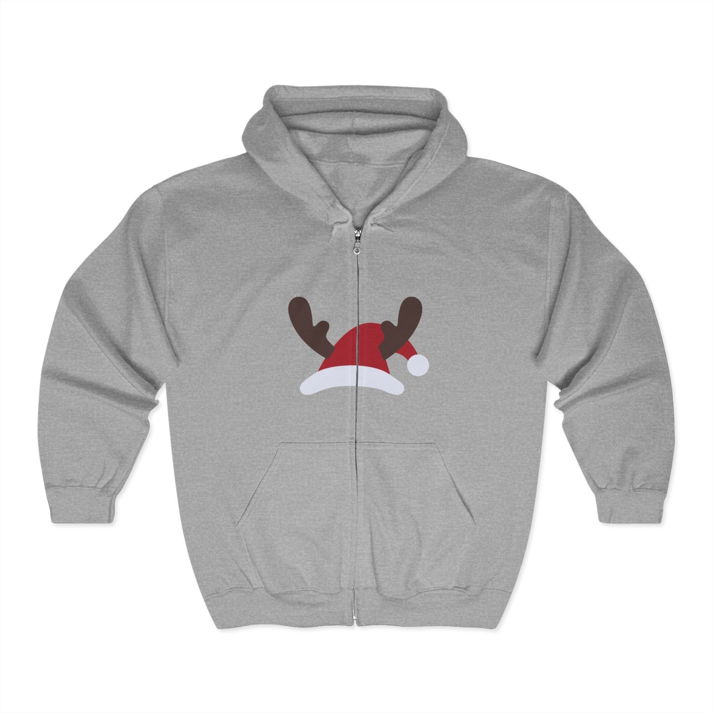 Christmas Unisex Full Zip Hooded Sweatshirt - Santa's Hat Design