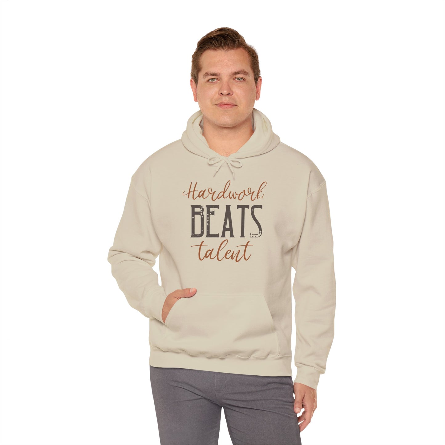 Motivational Unisex Hooded Sweatshirt - Hardwork Beats Talent Design