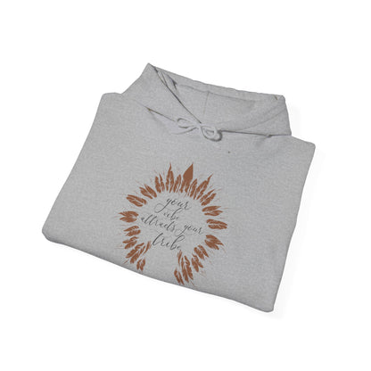 Motivational Unisex Hooded Sweatshirt - Your Vibe Attracts Your Tribe Design