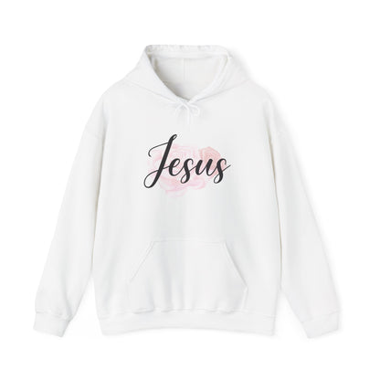 Christian Unisex Hooded Sweatshirt - Jesus and Rose Design