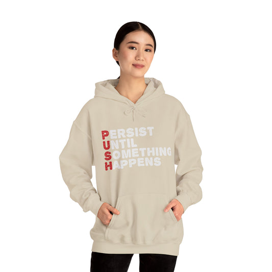 Motivational Unisex Hooded Sweatshirt - PUSH Persist Until Something Happens Design