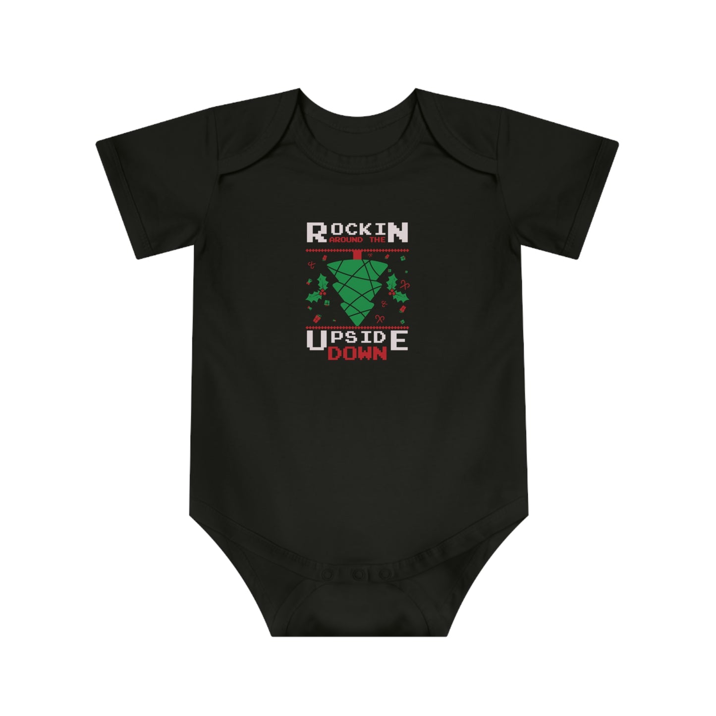 Christmas Baby Bodysuit - Rockin Around The Upside Down Festive Color Design