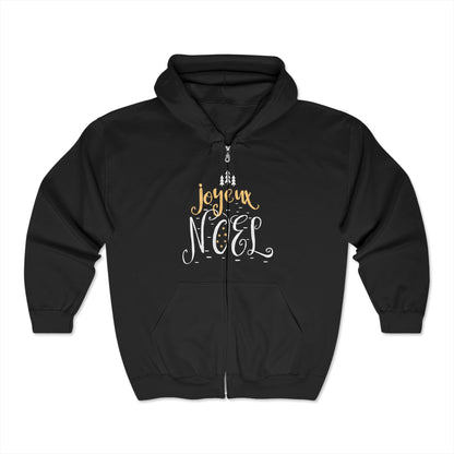 Christmas Unisex Full Zip Hooded Sweatshirt - Joyeux Noel Design