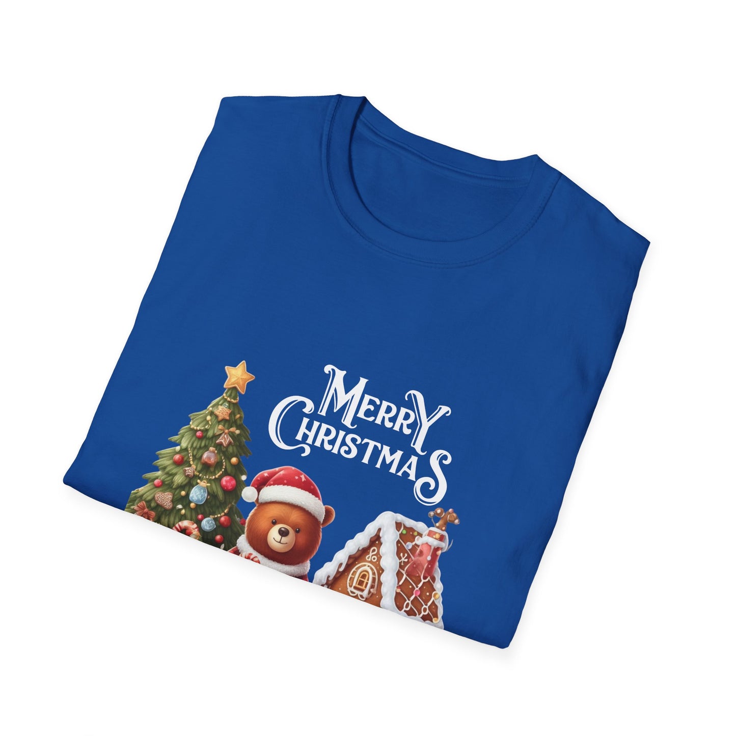 Christmas Unisex T-Shirt - The Bear and the Gingerbread House Design