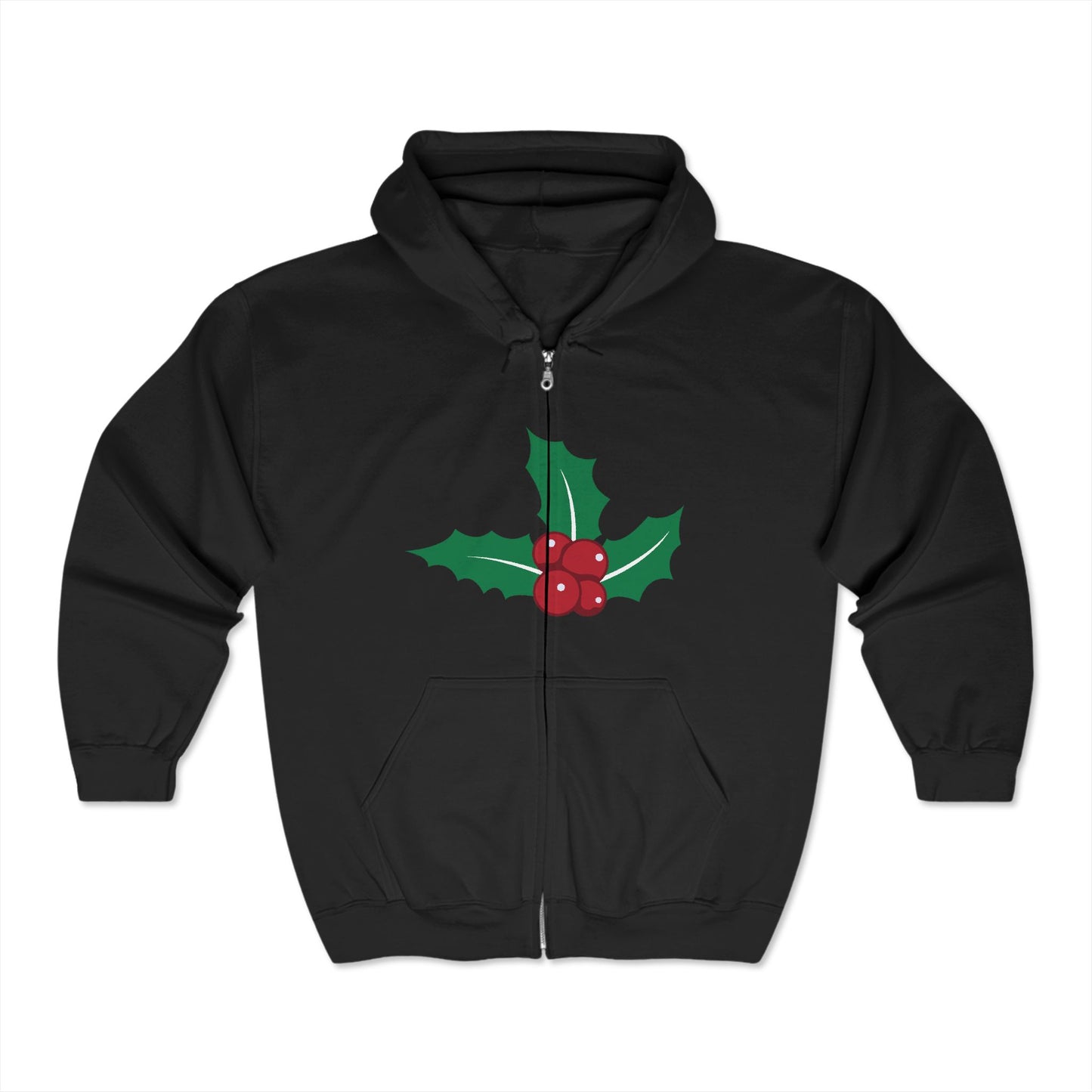 Christmas Unisex Full Zip Hooded Sweatshirt - Mistletoe Design