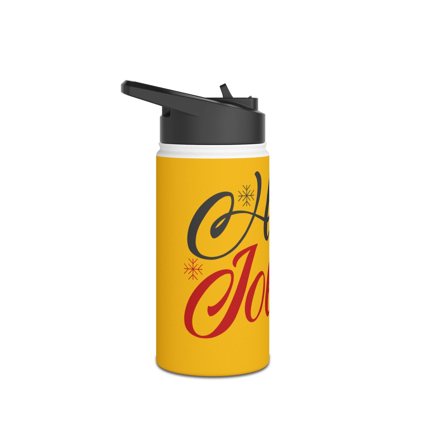 Stainless Steel Water Bottle, Standard Lid - Holly Jolly Design with Yellow Background