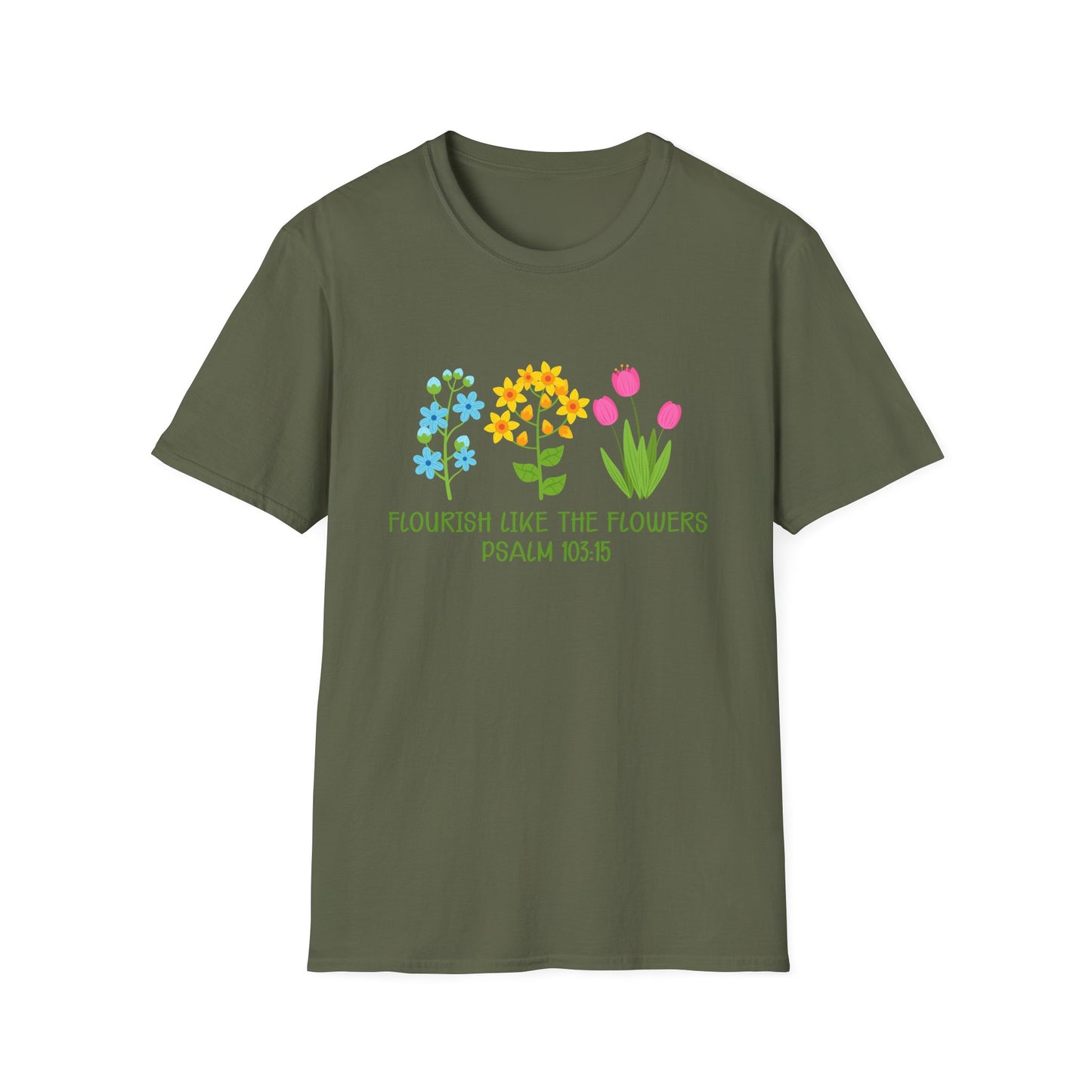 Christian Unisex T-Shirt - Flourish Like The Flowers Design