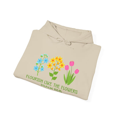 Christian Unisex Hooded Sweatshirt - Flourish Like The Flowers Design