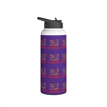 Stainless Steel Water Bottle, Standard Lid - Love Santa Pattern Design with Purple Background