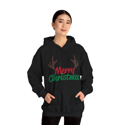 Christmas Unisex Hooded Sweatshirt - Merry Christmas Reindeer Antlers Design