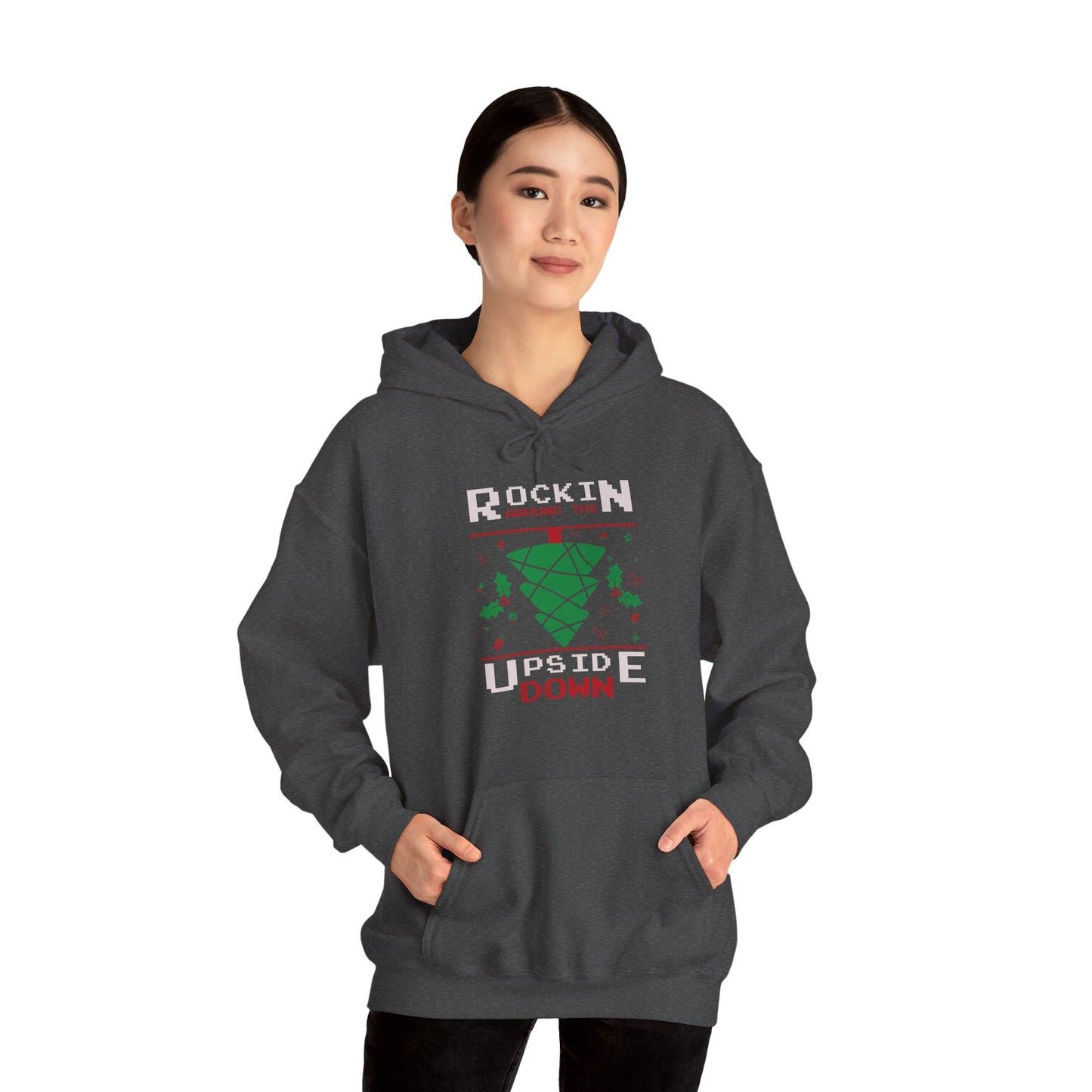 Christmas Unisex Hooded Sweatshirt - Rockin Around The Upside Down Design