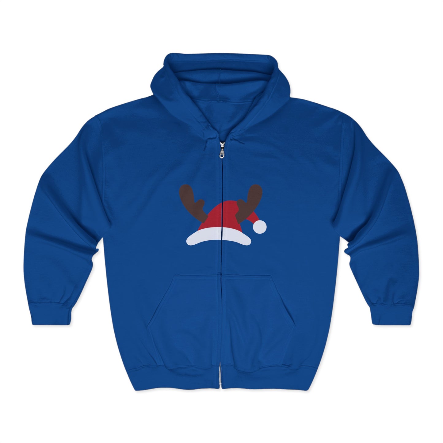 Christmas Unisex Full Zip Hooded Sweatshirt - Santa's Hat Design