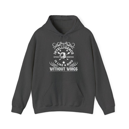 Motivational Unisex Hooded Sweatshirt - Intelligence Without Ambition Is Like A Bird Without Wings Design