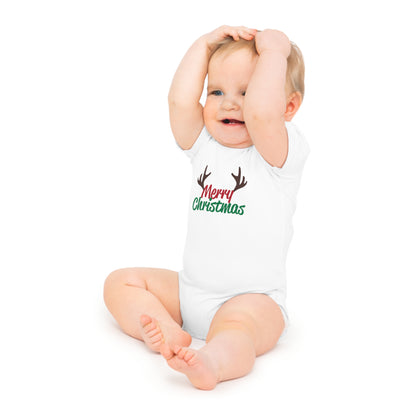 Christmas Baby Bodysuit - Merry Christmas Reindeer Antlers Design