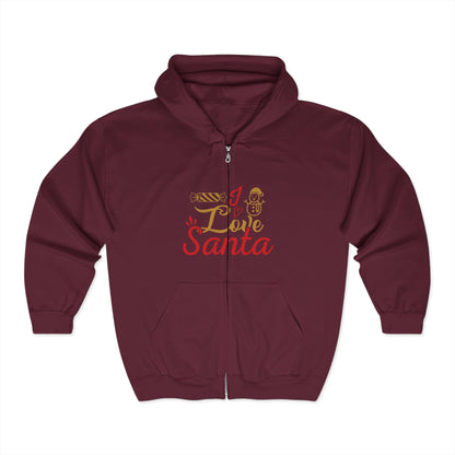 Christmas Unisex Full Zip Hooded Sweatshirt - Love Santa Design