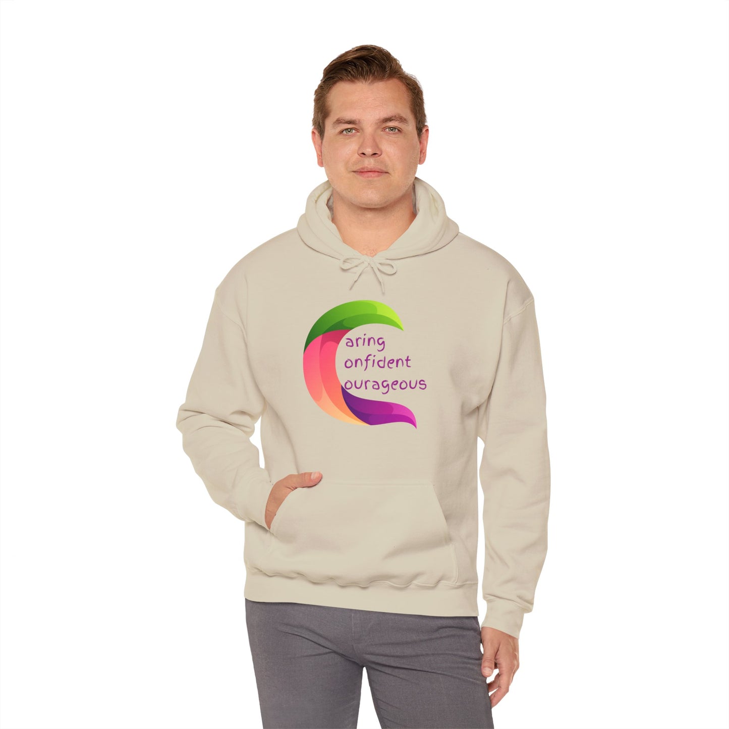 Motivational Unisex Hooded Sweatshirt - Caring Confident Courageous Design