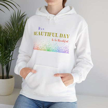 Christian Unisex Hooded Sweatshirt - It's A Beautiful Day To Be Thankful Design