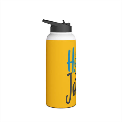 Stainless Steel Water Bottle, Standard Lid - Festive Holly Jolly Design with Yellow Background