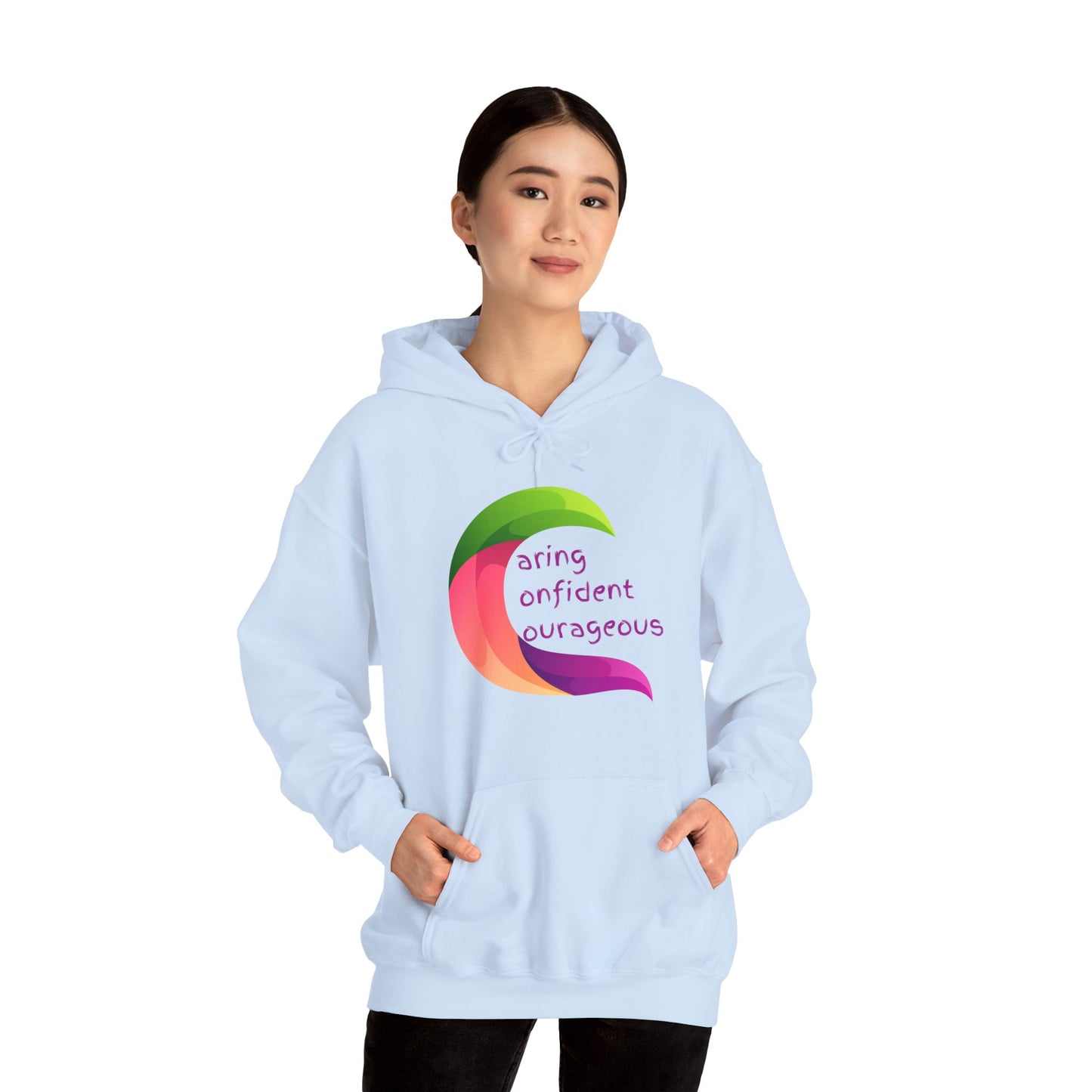 Motivational Unisex Hooded Sweatshirt - Caring Confident Courageous Design