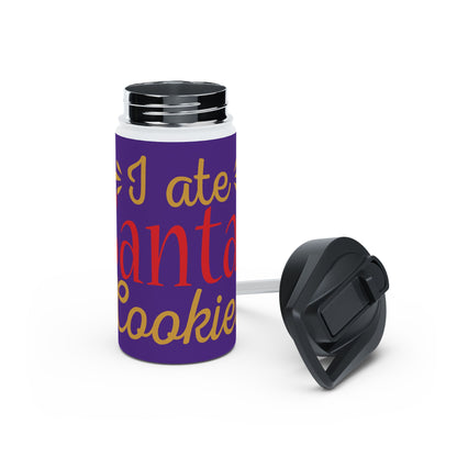 Stainless Steel Water Bottle, Standard Lid - I Ate Santa's Cookies Design with Purple Background