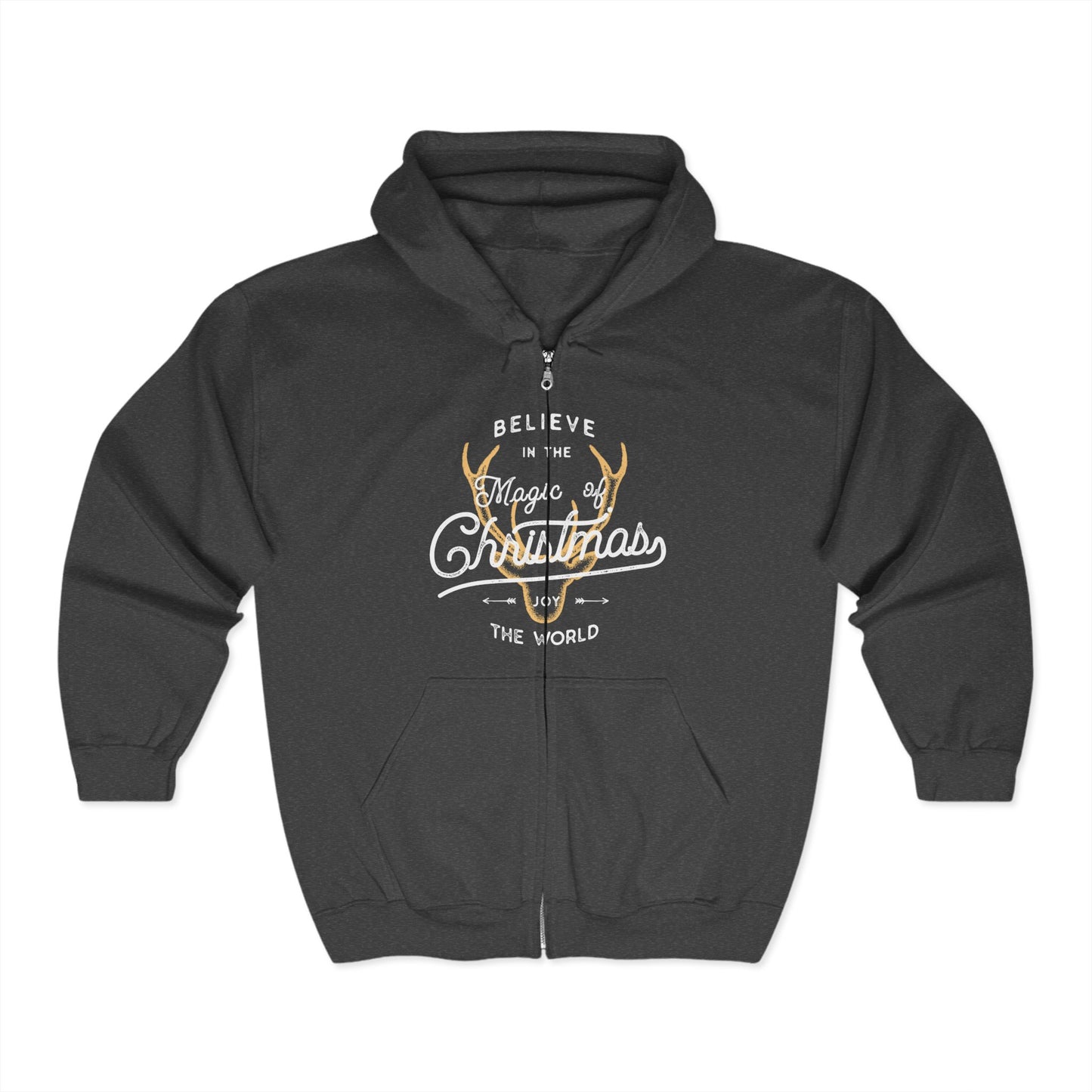 Christmas Unisex Full Zip Hooded Sweatshirt - Believe In The Magic Of Christmas Design