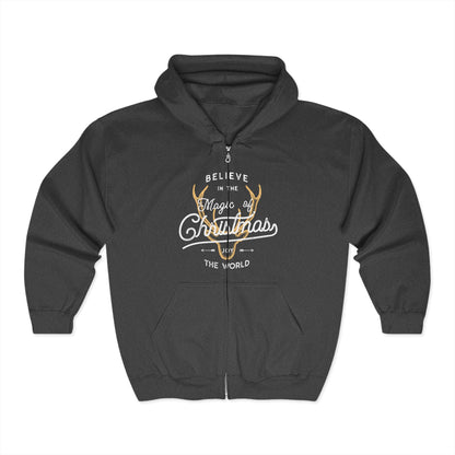Christmas Unisex Full Zip Hooded Sweatshirt - Believe In The Magic Of Christmas Design