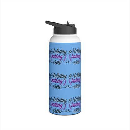 Stainless Steel Water Bottle, Standard Lid - Holiday Baking Crew Pattern Design with Light Blue Background